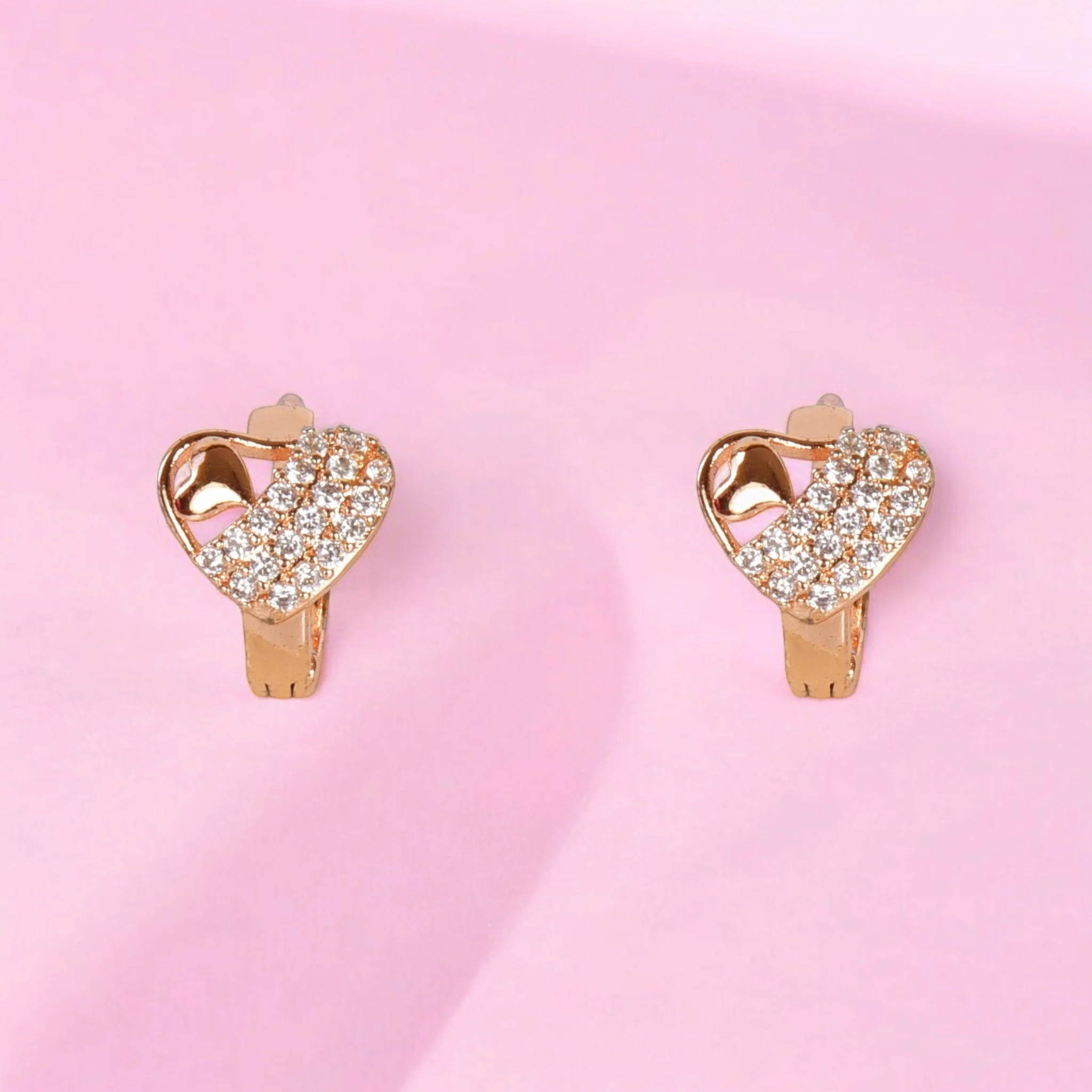 18K Rose Gold Plated Clip On Hoop Earrings, Latest Fancy Stylish Zircon Copper Bali Earrings For Women And Girls (Love) - Image 4