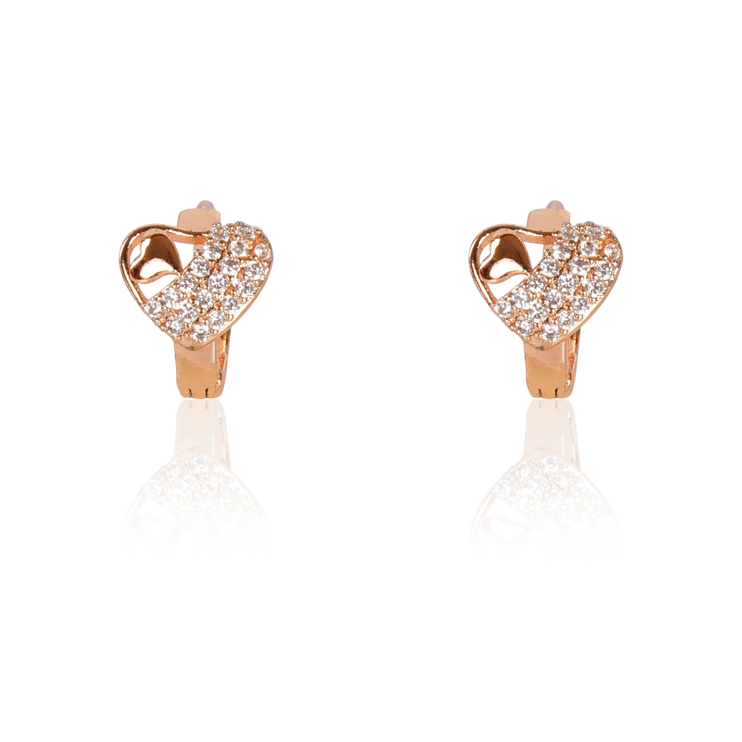 18K Rose Gold Plated Clip On Hoop Earrings, Latest Fancy Stylish Zircon Copper Bali Earrings For Women And Girls (Love) - Image 6