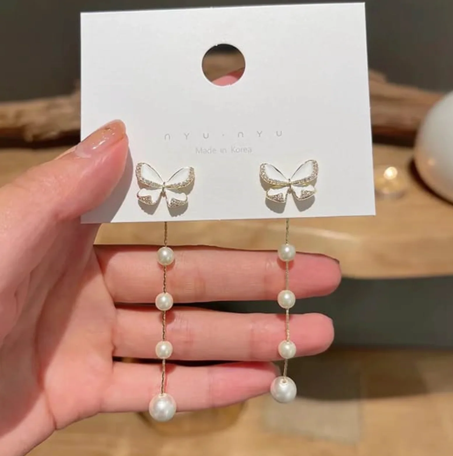2 in 1 Butterfly White Dangler Earring