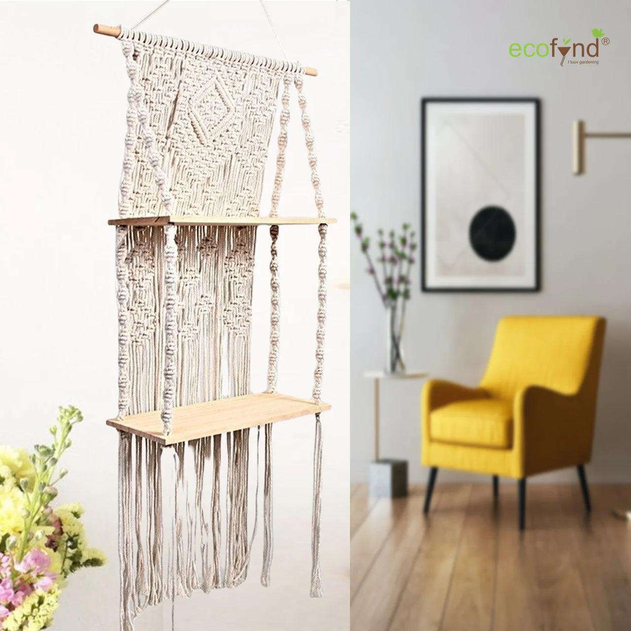 2-Tier Macrame Hanging Shelf - Image 2