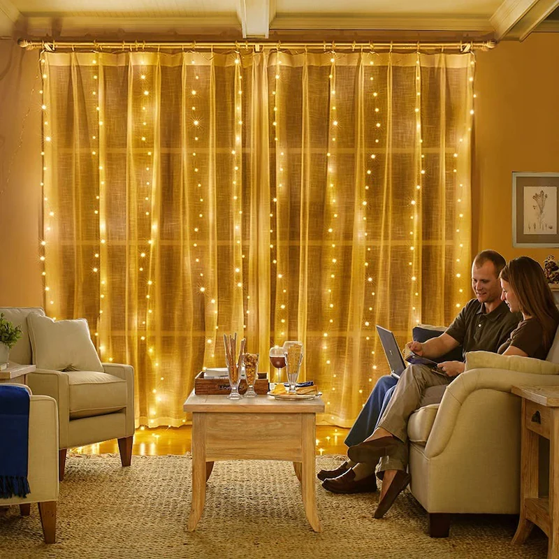 20x10 Feet Warm White Curtain String LED Waterfalling Lights (Pack of 1 With 180 LED, 8 Mode) - Image 2