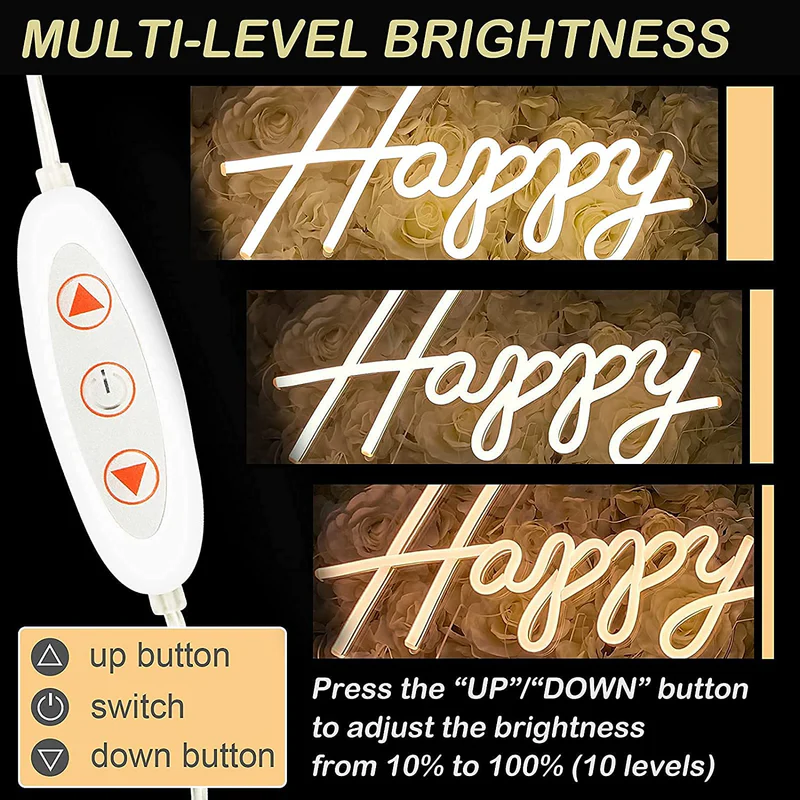 27 Inch Happy Birthday Led Neon Light Sign (Warm White)(Pack of 1) - Image 3