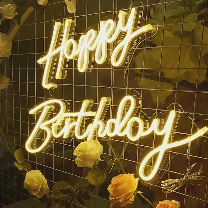 27 Inch Happy Birthday Led Neon Light Sign (Warm White)(Pack of 1) - Image 4