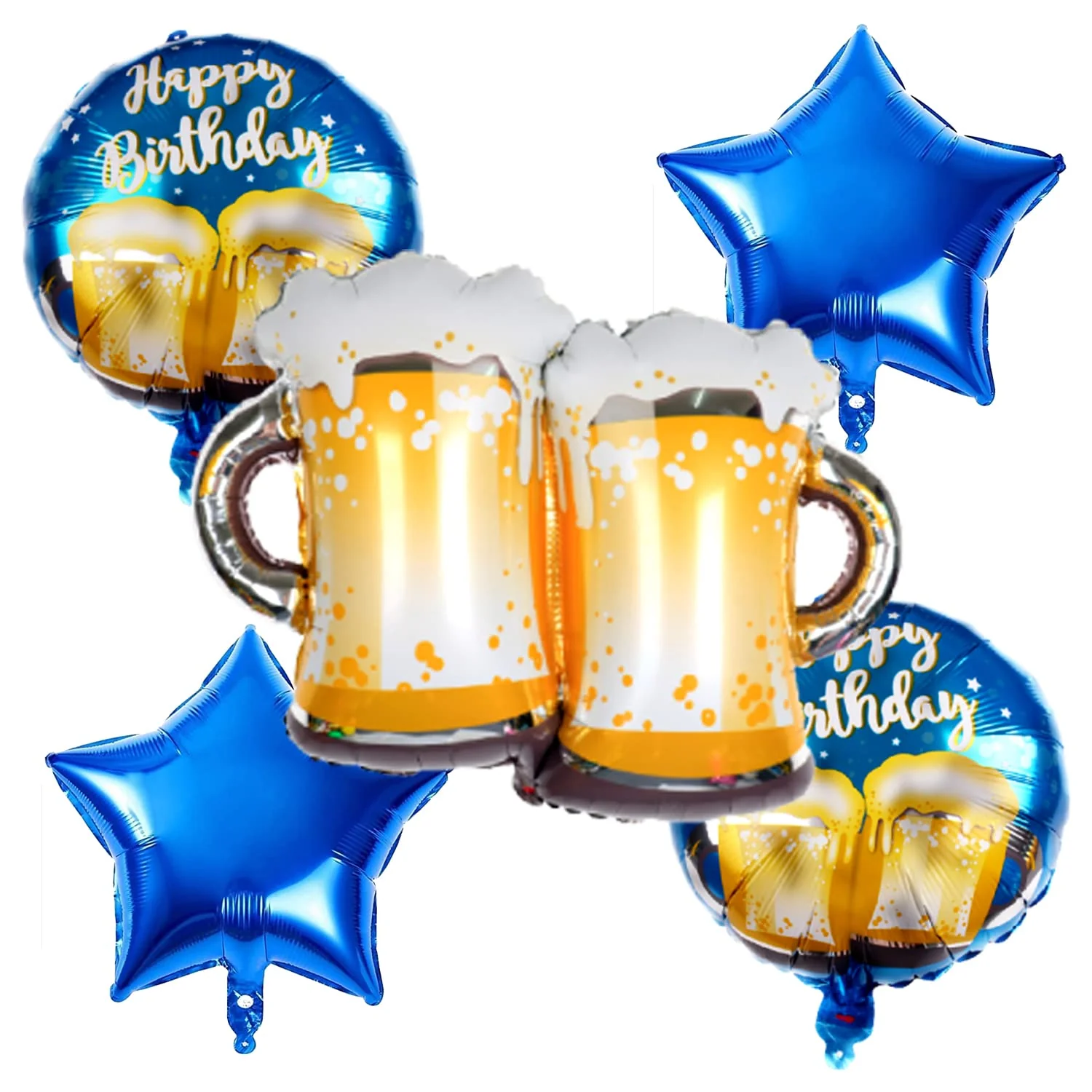 28 Inch Multicolor Beer Cheers Foil Balloon Set Supplies (Pack of 6)