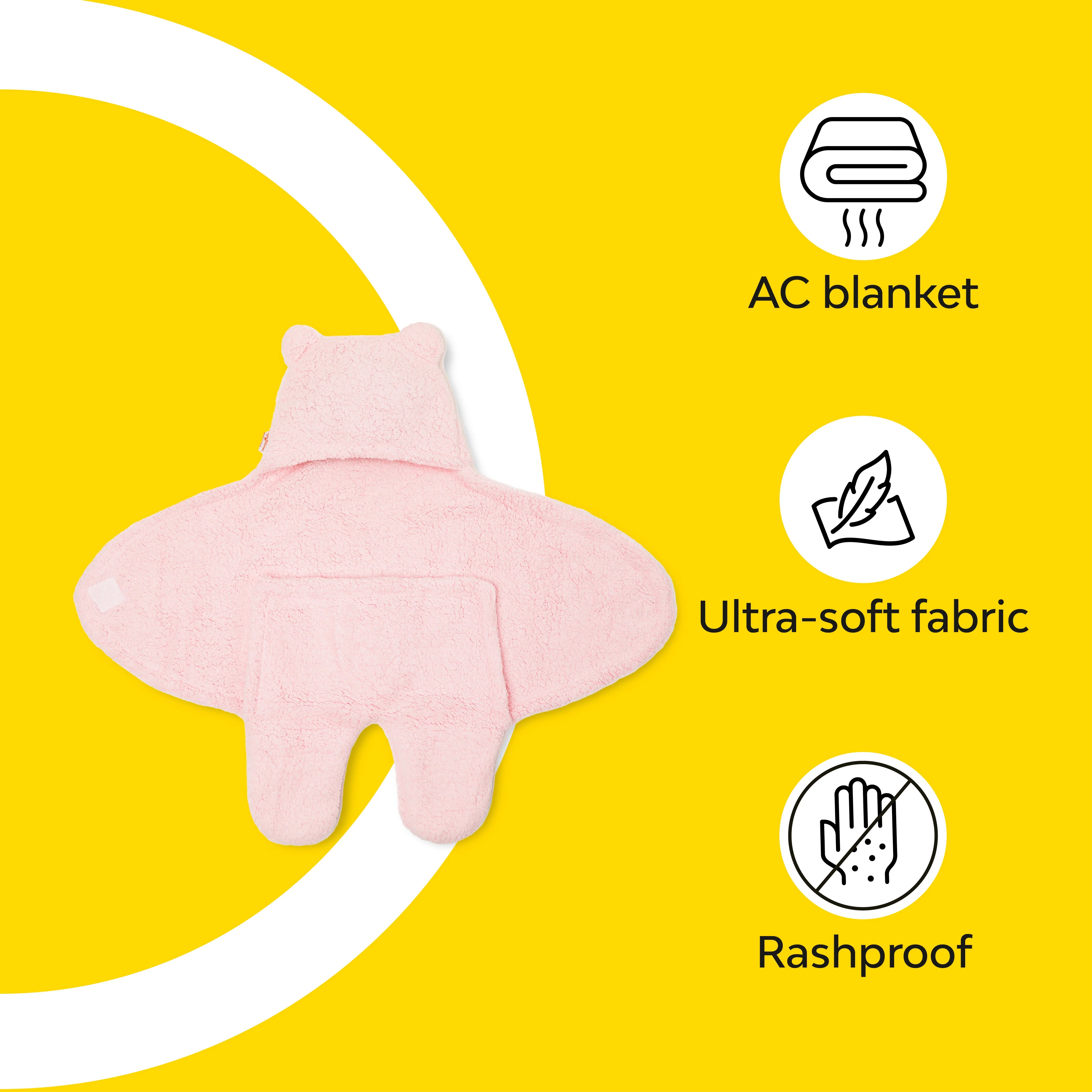 3-In-1 Plain Hooded Baby Blanket Wrapper With Velcro Lock - Image 6