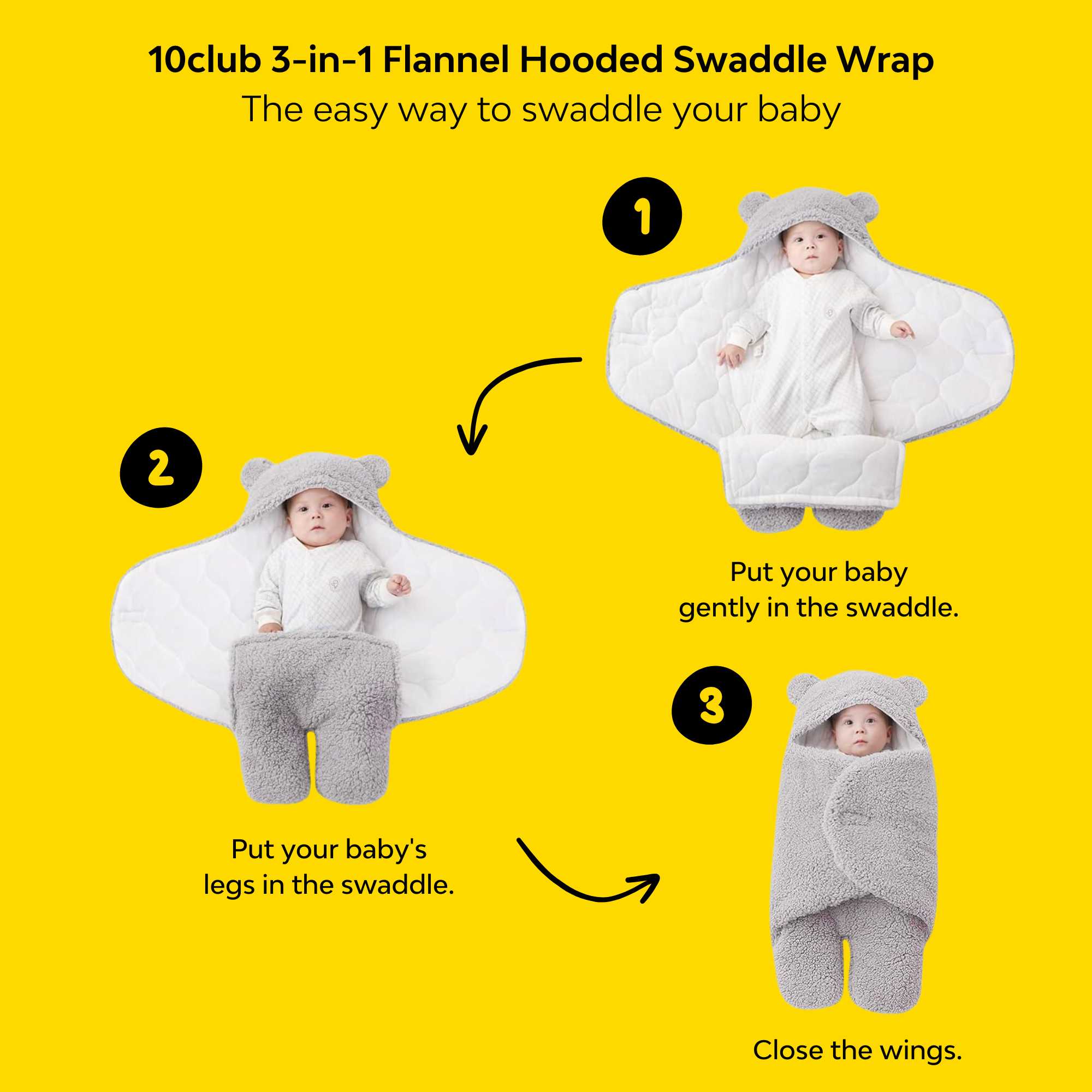 3-In-1 Unicorn Hooded Baby Blanket Wrapper With Velcro Lock - Image 6