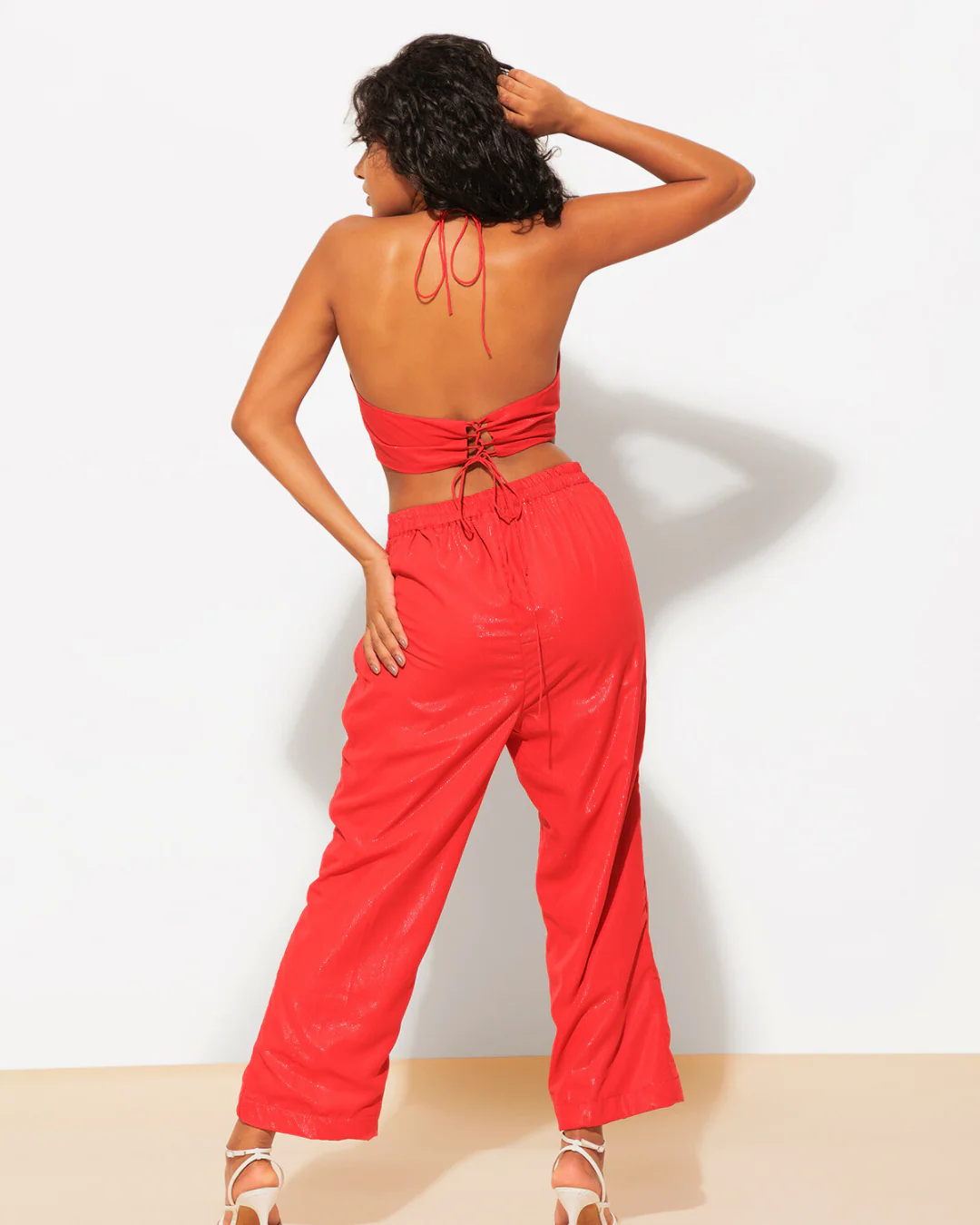 3 Piece Shimmer Co-ord Set – Bralette, Shirt & Pants Combo - Image 4