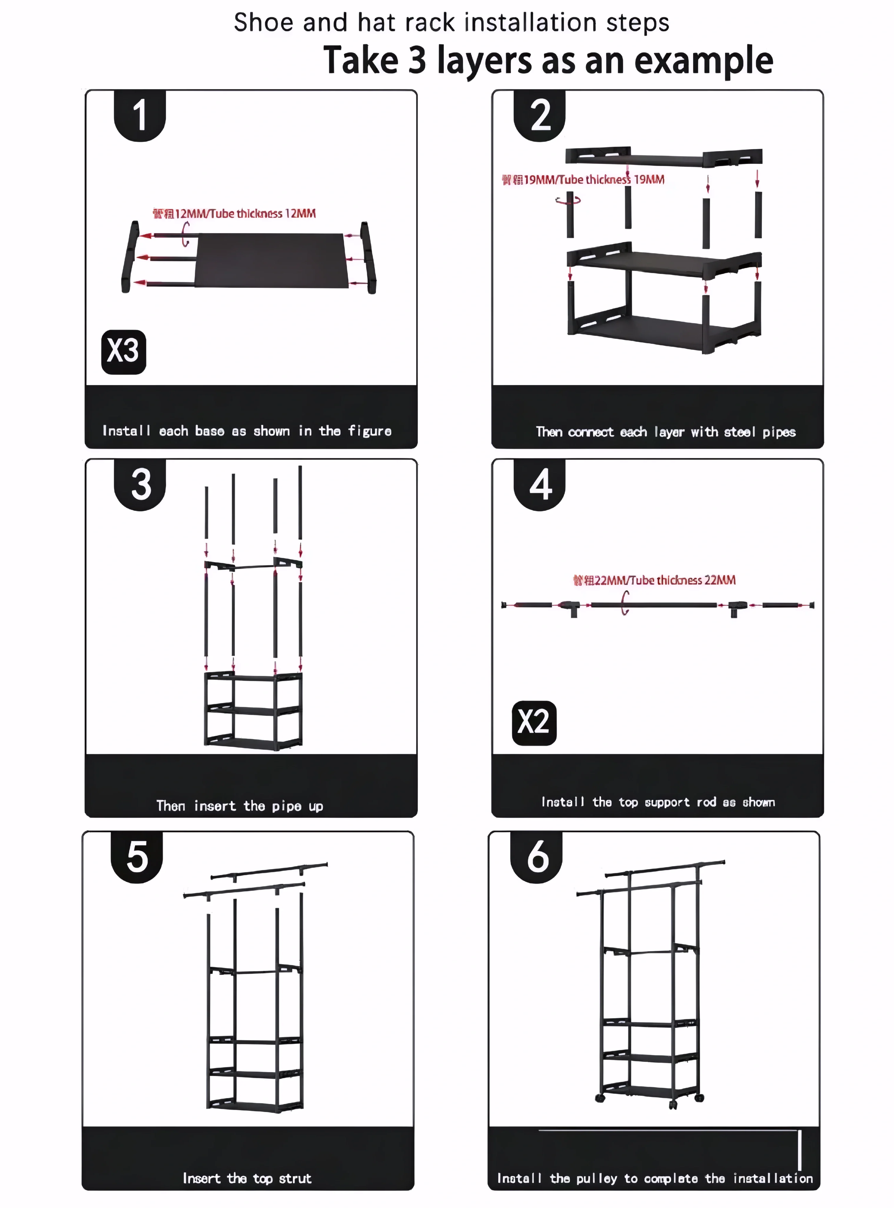 3 Tiers double hanger portable garment rack - Image 6