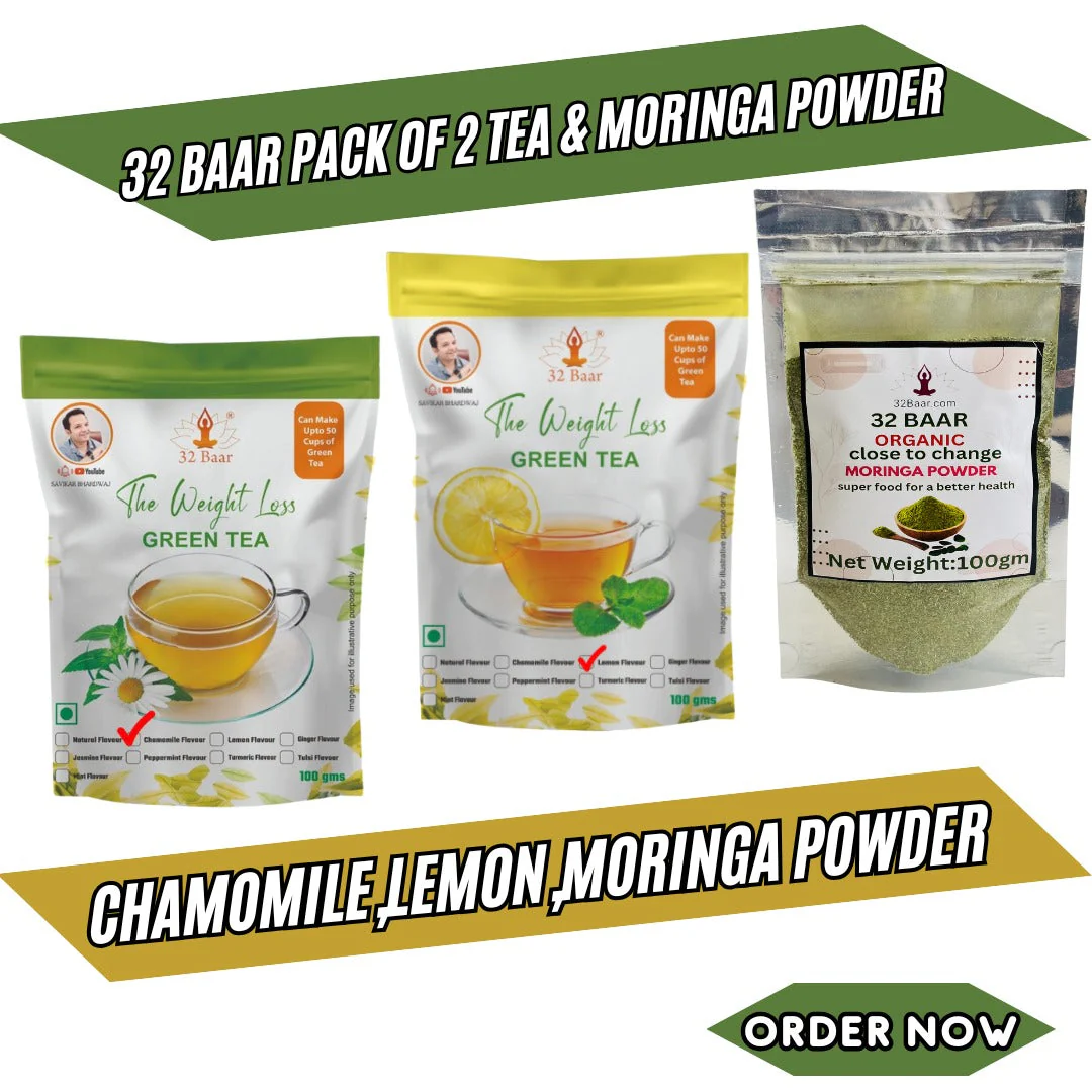 32 BAAR PACK OF 2 CHAMOMILE , LEMON GREEN TEA & MORINGA POWDER