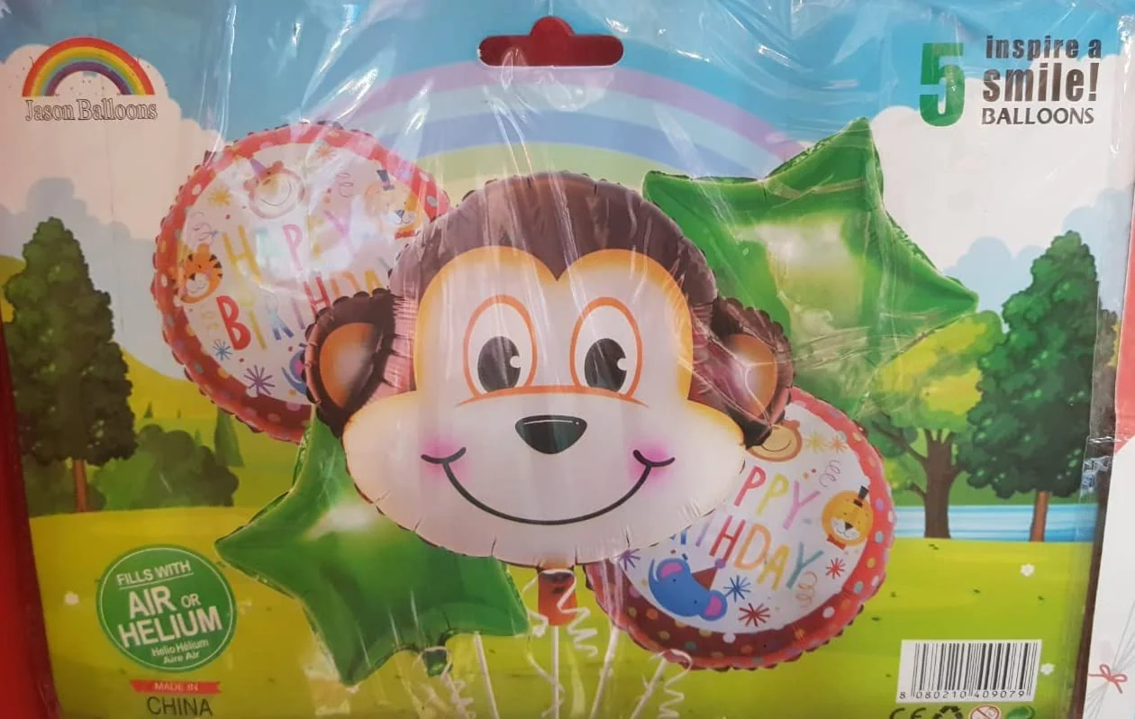 32 Inch 1 Monkey Foil Balloon With 12 Inch Happy Birthday And Star Balloons (Pack of 5) - Image 2