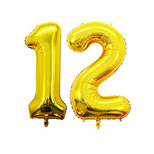 32 Inch Number 12  Gold Foil Balloon With 5 Pcs Confetti Balloons - Image 2