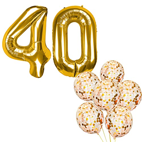 32 Inch Number 40 Gold Foil Balloon With Confetti Balloons
