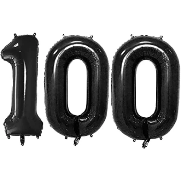 32 Inch Solid 100 Number Black Foil Balloon