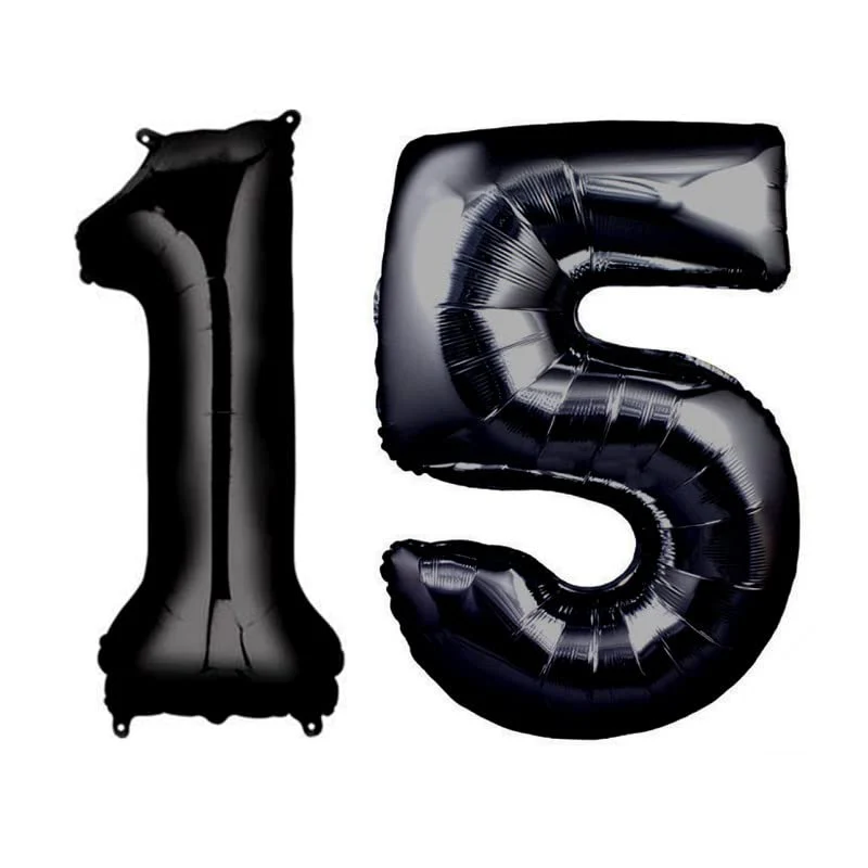 32 Inch Solid 15 Number Black Foil Balloon