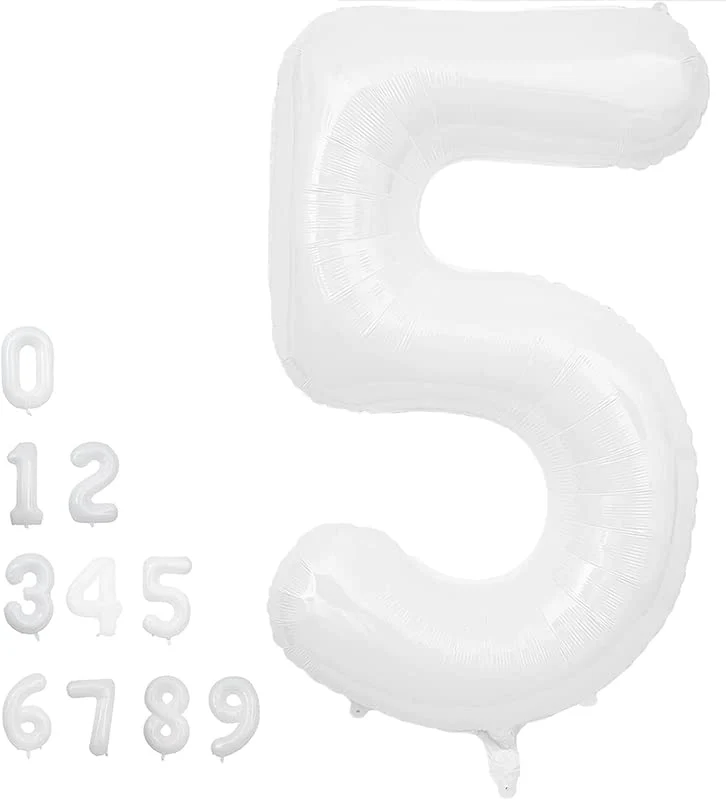 32 Inch Solid 5 Number White Foil Balloon - Image 2
