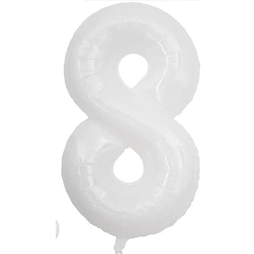 32 Inch Solid 8 Number White Foil Balloon