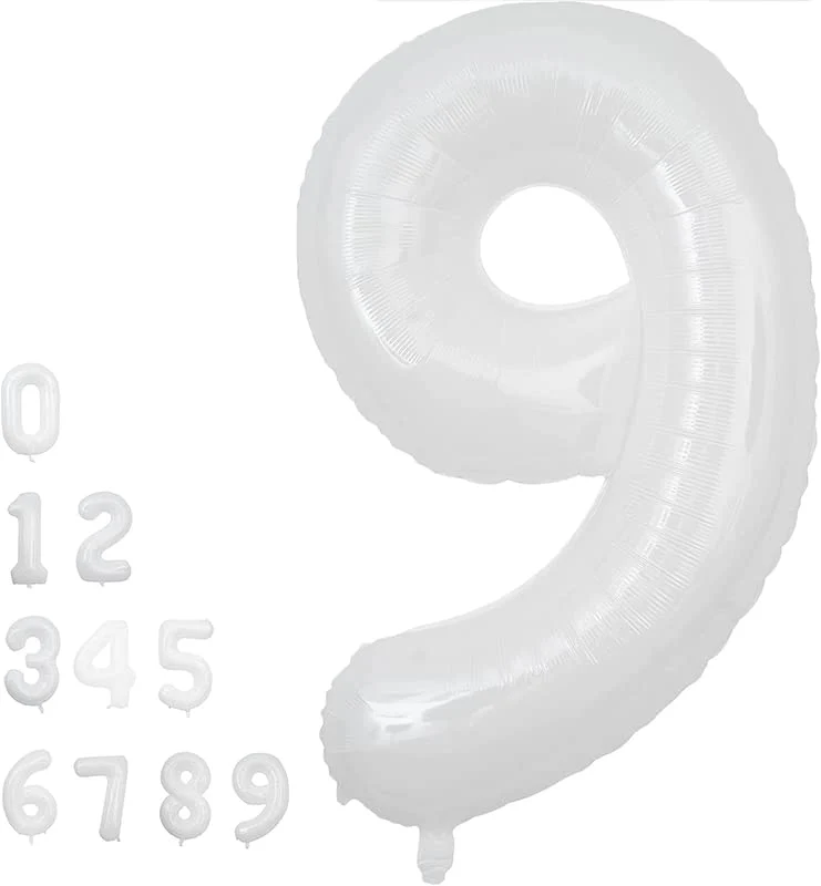 32 Inch Solid 9 Number White Foil Balloon - Image 2