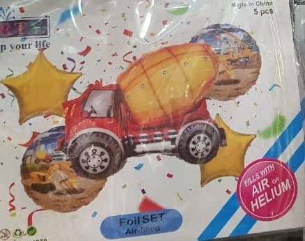 32 Inch Yellow Mixer Machine Vehicle Foil Balloon Set (Pack of 5) - Image 3