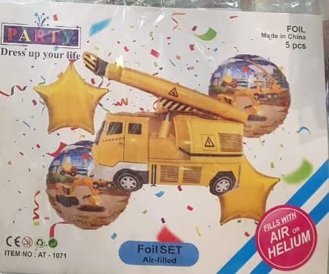 34 Inch Yellow Crane Vehicle Foil Balloon Set (Pack of 5) - Image 5