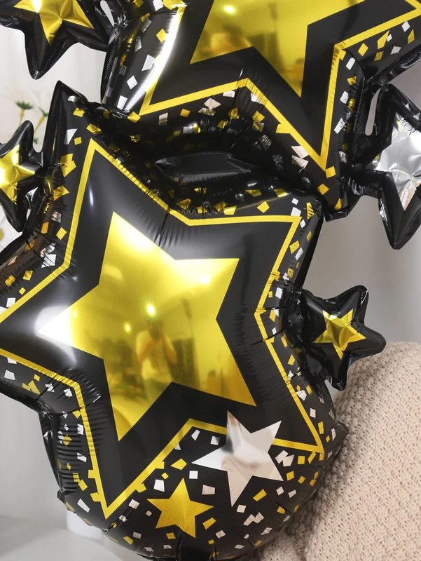 3D Black Color Star Design Foil Balloon (Multicolor) (Pack of 1) - Image 3