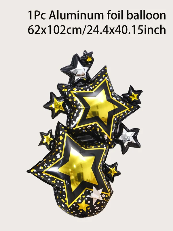 3D Black Color Star Design Foil Balloon (Multicolor) (Pack of 1) - Image 5