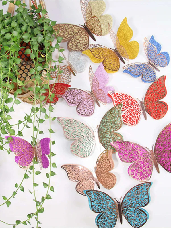 3D Double Layer Hollow Butterfly Stickers (Multicolor) (Pack of 12, Mixed Size) - Image 4