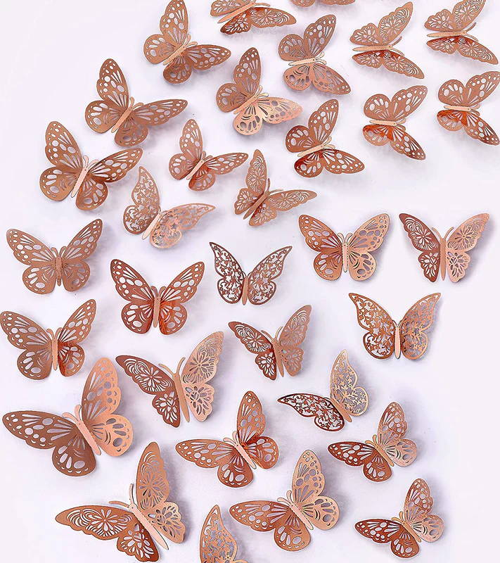 3D Double Layer Hollow Butterfly Stickers (Rosegold) (Pack of 06, Mixed Size)