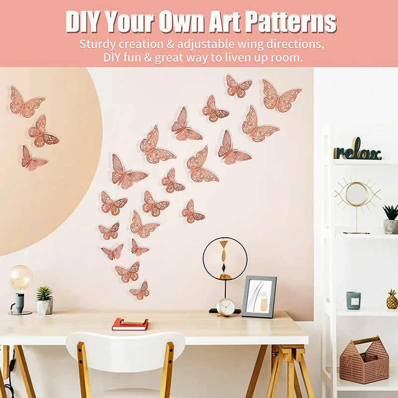 3D Double Layer Hollow Butterfly Stickers (Rosegold) (Pack of 06, Mixed Size) - Image 3