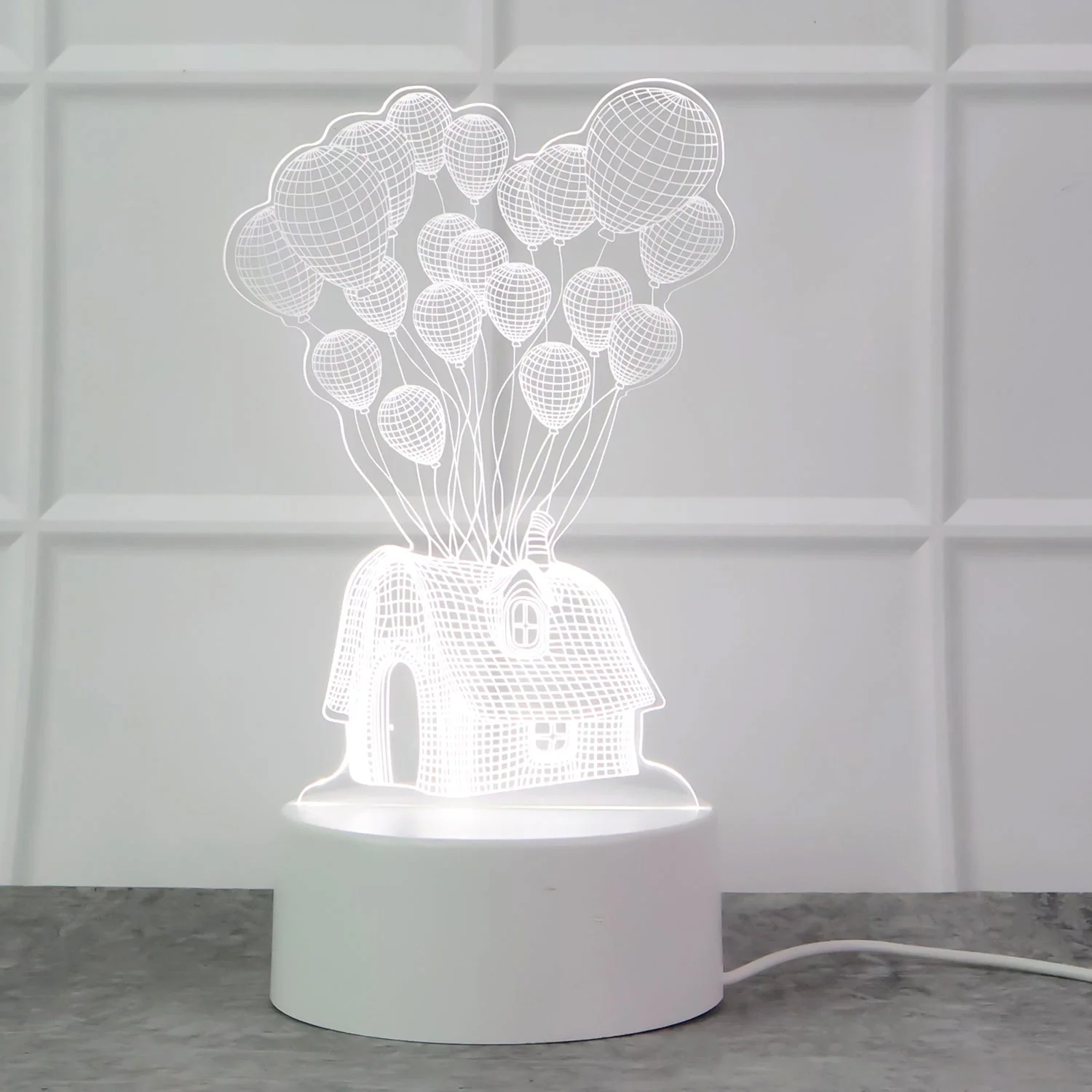 D Illusion LED Night Lamp with House and Balloons Design - Image 3