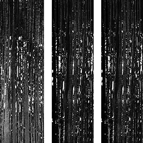 3Ft x 6Ft Black Metallic Foil Fringe Curtains Photo Booth Tinsel Backdrop Door Curtain - Image 3