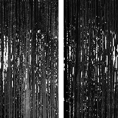 3Ft x 6Ft Black Metallic Foil Fringe Curtains Photo Booth Tinsel Backdrop Door Curtain - Image 5