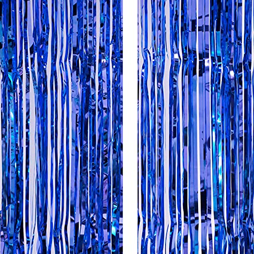 3Ft x 6Ft Blue Metallic Foil Fringe Curtains Photo Booth Tinsel Backdrop Door Curtain - Image 2