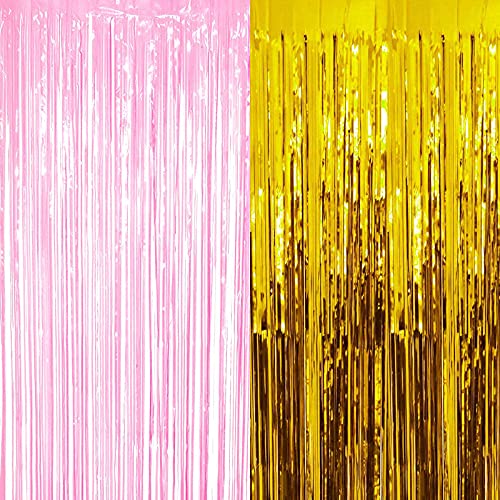 3ft x 6ft Metalic Fringe Foil Curtain With Gold And Baby Pink (Pack of 2)