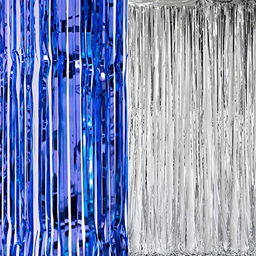 3ft x 6ft Metalic Fringe Foil Curtain With Silver And Blue Color (Pack of 2)