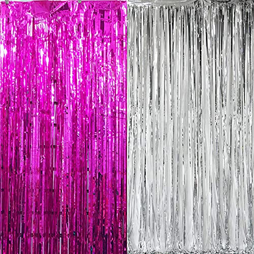 3ft x 6ft Metalic Fringe Foil Curtain With Silver And Pink Color (Pack of 2)