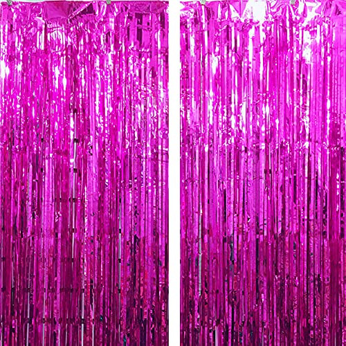 3Ft x 6Ft Pink Metallic Foil Fringe Curtains Photo Booth Tinsel Backdrop Door Curtain - Image 2