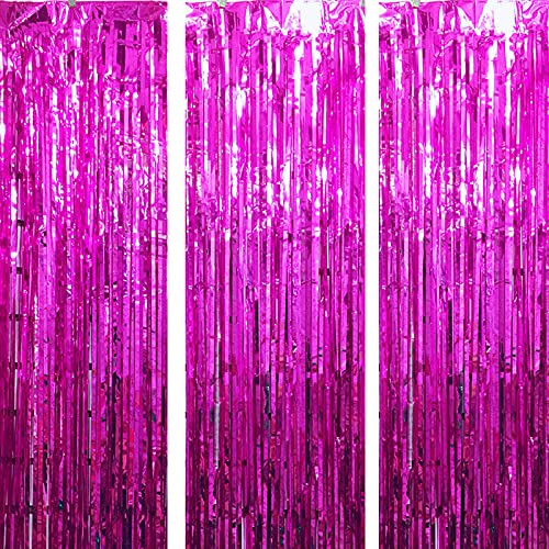 3Ft x 6Ft Pink Metallic Foil Fringe Curtains Photo Booth Tinsel Backdrop Door Curtain - Image 3
