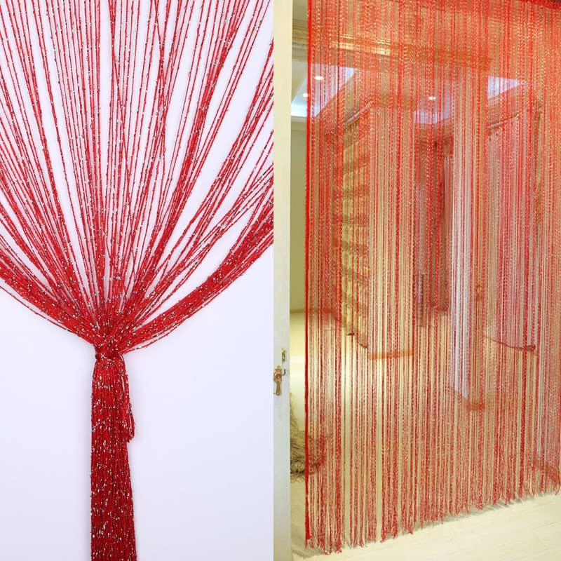 3Ft X 6Ft Red Color With Sparkle String Curtains Hanging - Image 3