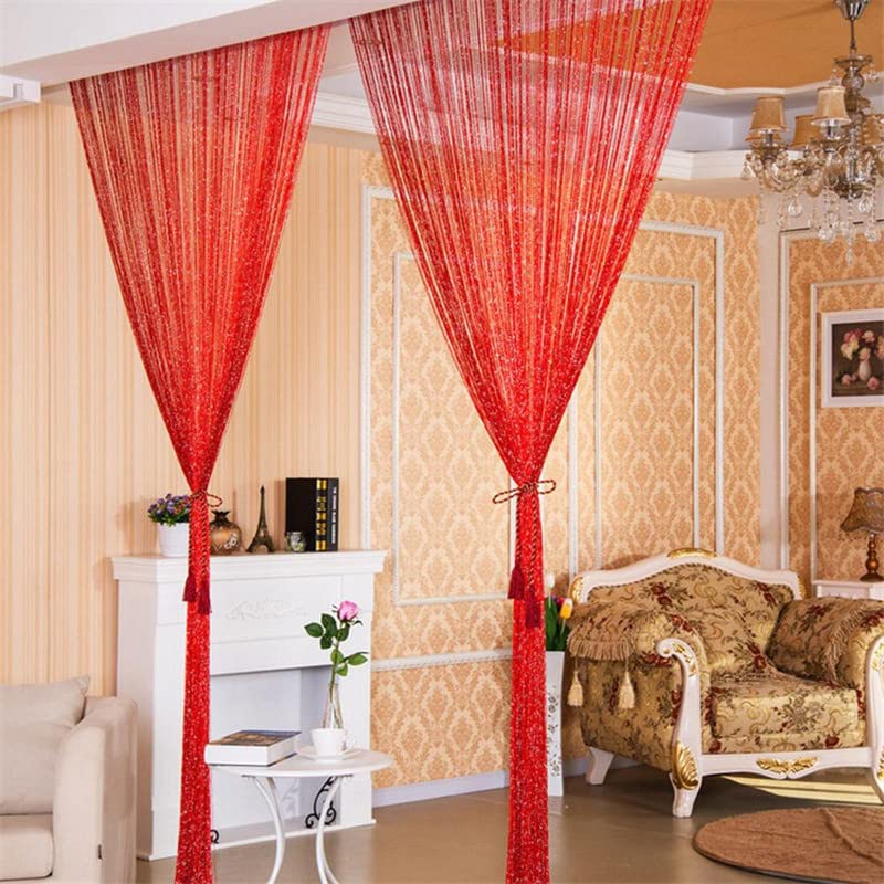 3Ft X 6Ft Red Color With Sparkle String Curtains Hanging - Image 4