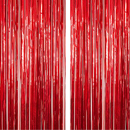 3Ft x 6Ft Red Metallic Foil Fringe Curtains Photo Booth Tinsel Backdrop Door Curtain - Image 5
