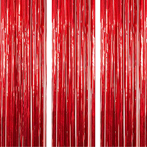 3Ft x 6Ft Red Metallic Foil Fringe Curtains Photo Booth Tinsel Backdrop Door Curtain - Image 6