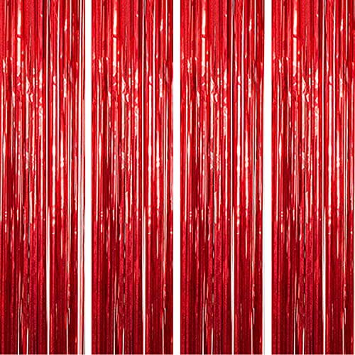 3Ft x 6Ft Red Metallic Foil Fringe Curtains Photo Booth Tinsel Backdrop Door Curtain - Image 7