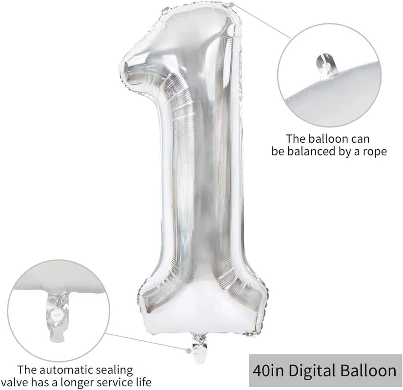 40 Inch Solid  1 Number Silver Foil Balloon - Image 2