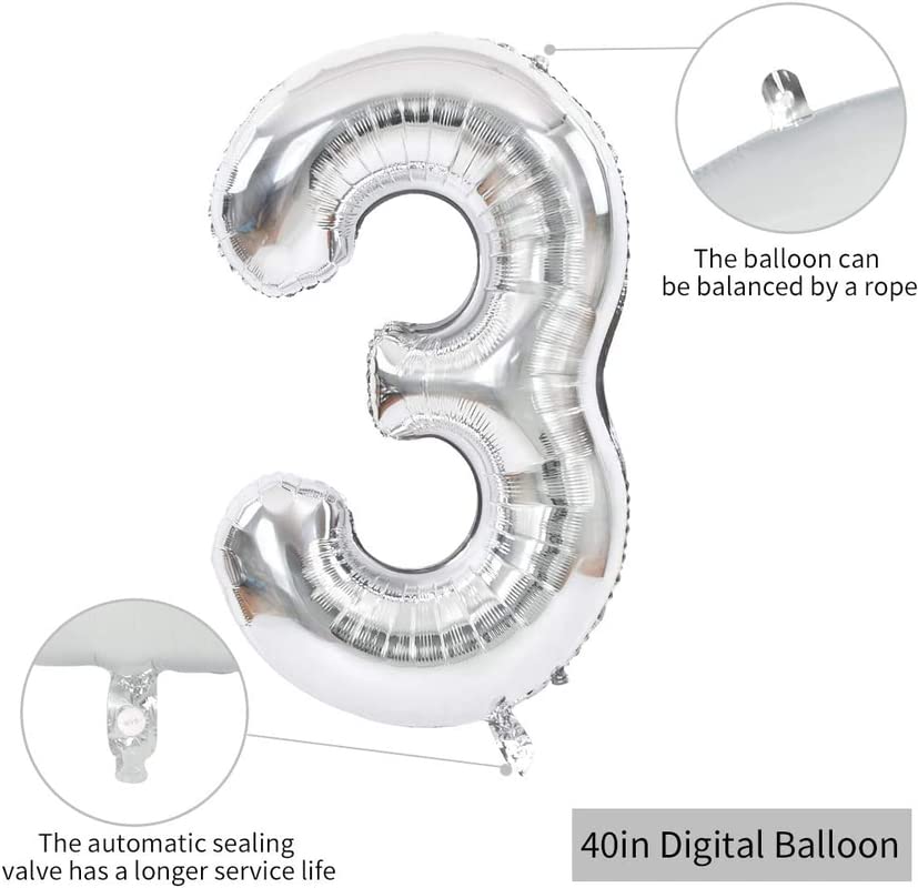 40 Inch Solid  3 Number Silver Foil Balloon - Image 2