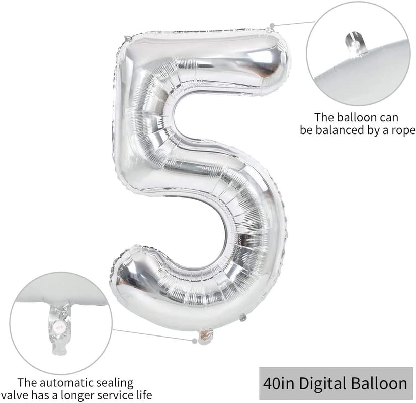 40 Inch Solid  5 Number Silver Foil Balloon - Image 2