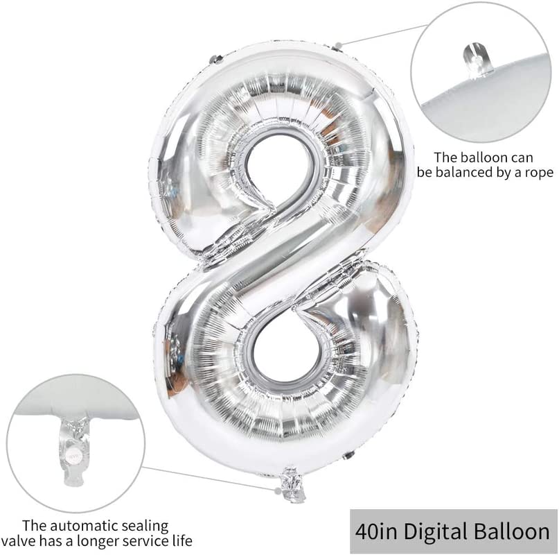 40 Inch Solid  8 Number Silver Foil Balloon - Image 2