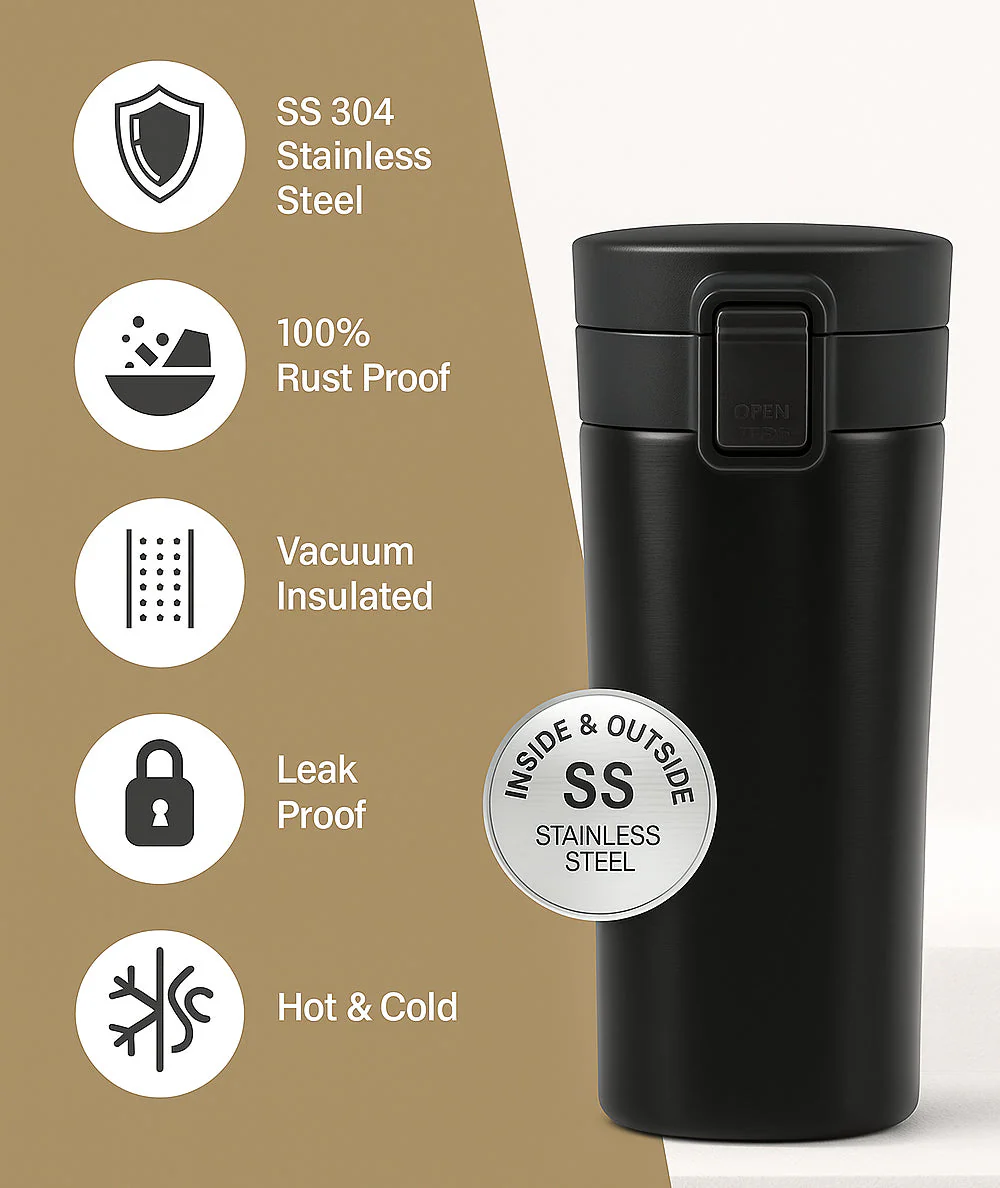 400ml Stainless Steel Vacuum Insulated Tumbler | Leak-Proof Lid | Hot for 4 Hrs & Cold for 5 Hrs | SS304 | Office, Travel, Gym, Home Use - Image 10