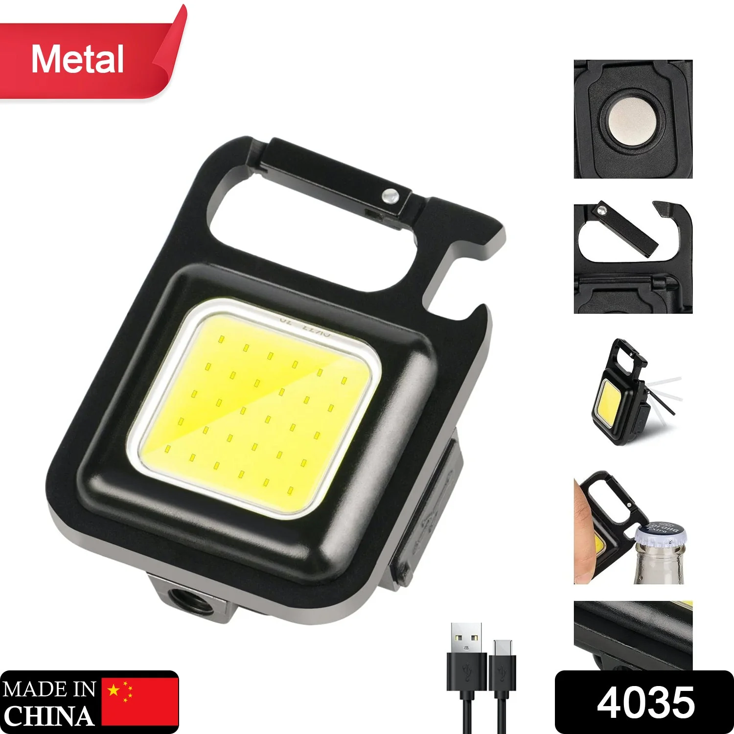 Rechargeable Keychain Mini Flashlight with 4 Light Modes,Ultralight Portable Pocket Light with Folding Bracket Bottle Opener and Magnet Base for Camping Walking - Image 2