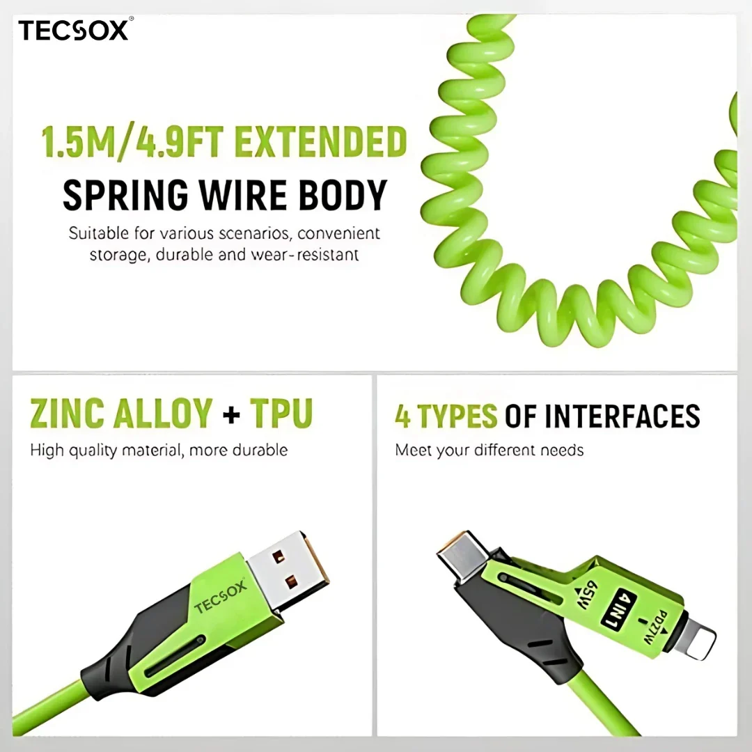4in1 Coil Fast Charging Type C Cable with Spring | 480Mbps Data Transfer - Image 3
