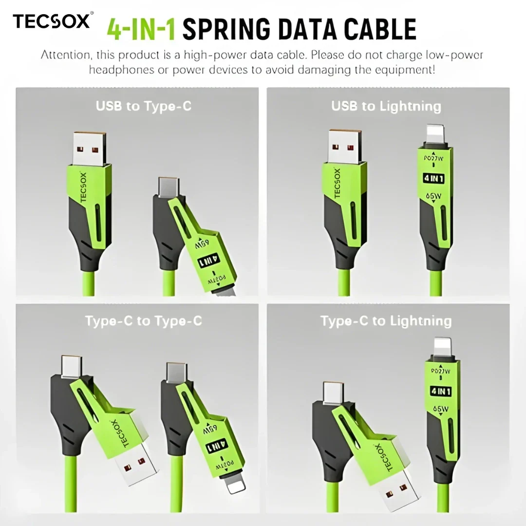 4in1 Coil Fast Charging Type C Cable with Spring | 480Mbps Data Transfer - Image 5